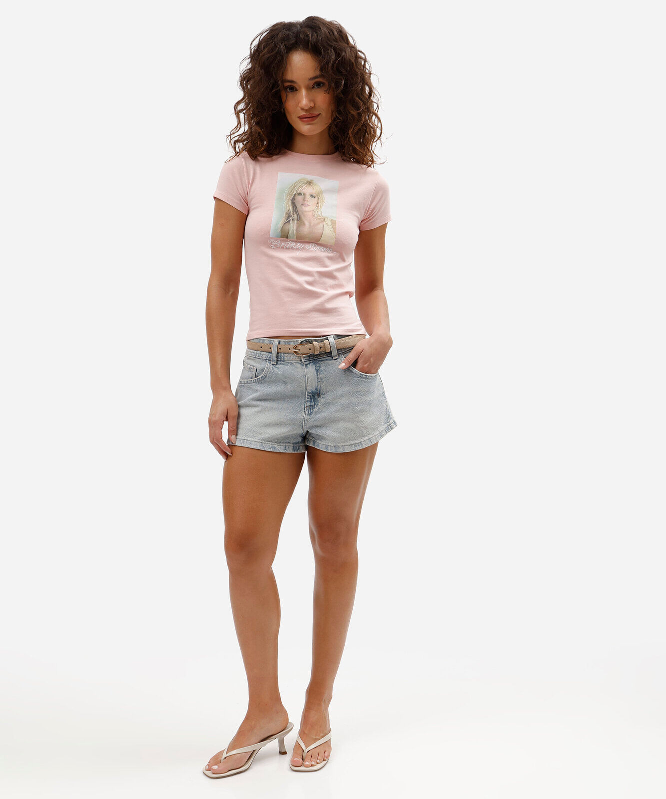 camiseta baby look feminina de algodão manga curta britney spears rosa