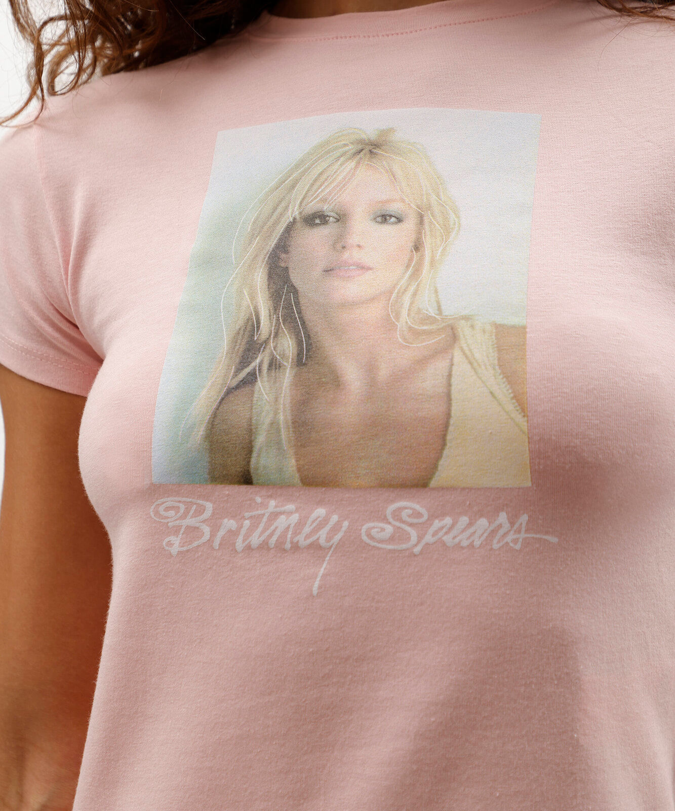 camiseta baby look feminina de algodão manga curta britney spears rosa