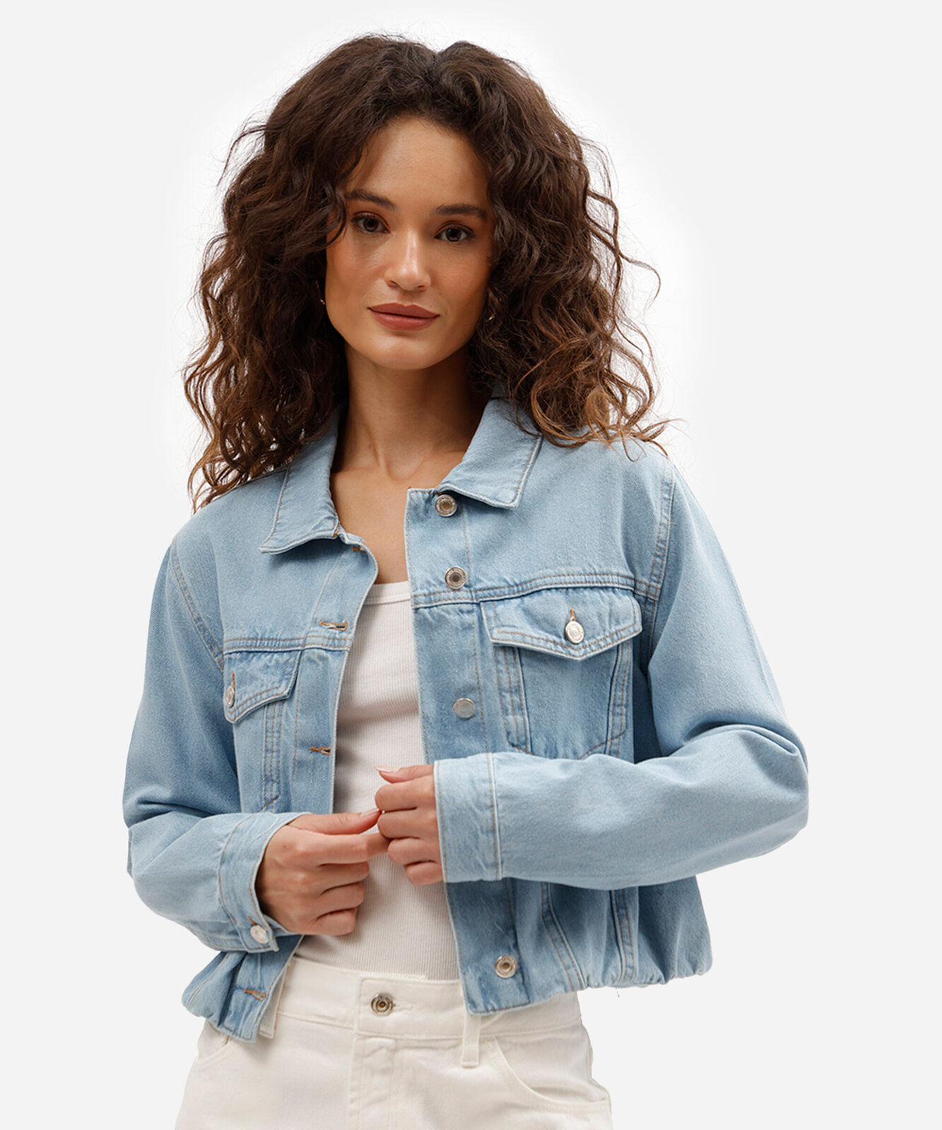 jaqueta cropped balonê feminina jeans azul