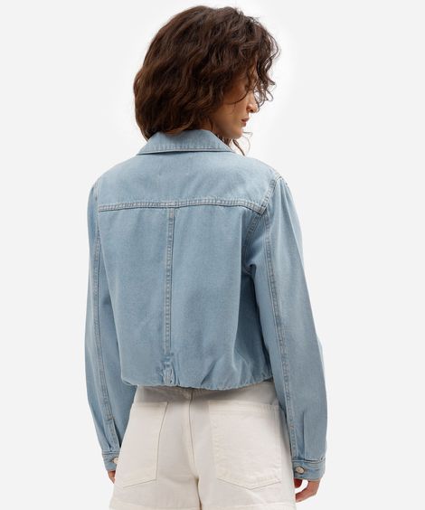 jaqueta cropped balonê feminina jeans azul