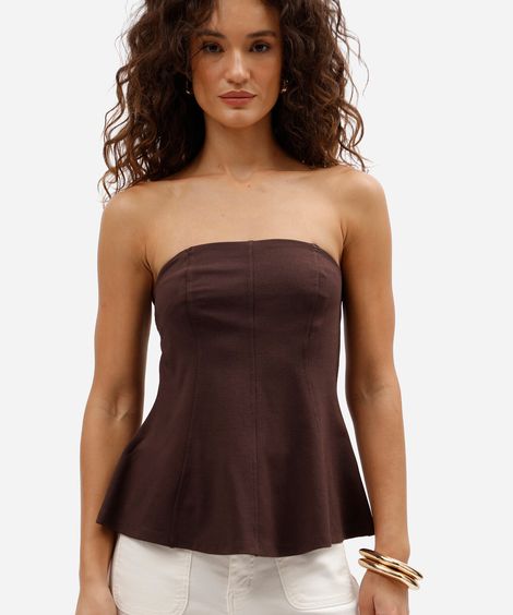 blusa sem alça feminina com viscose peplum marrom