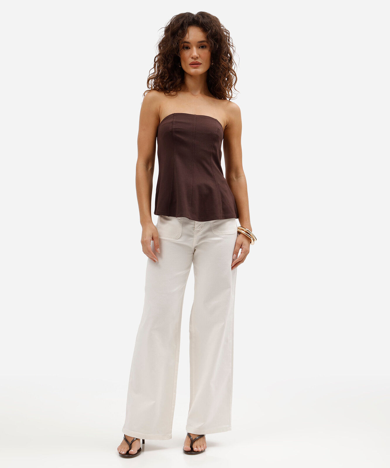 blusa sem alça feminina com viscose peplum marrom