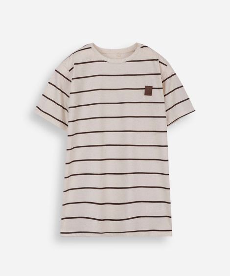 camiseta juvenil com linho listrada marrom