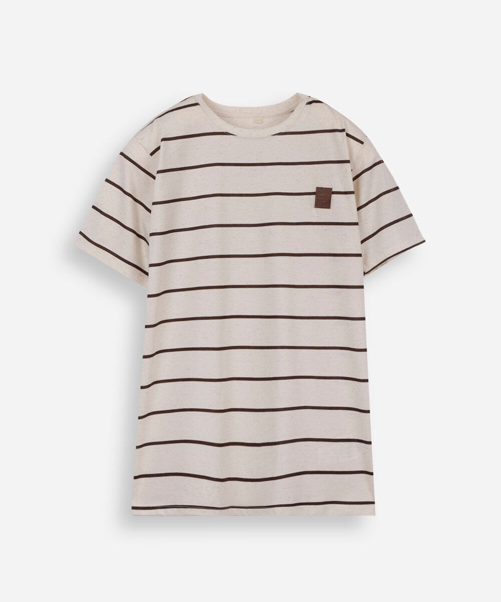camiseta juvenil com linho listrada marrom