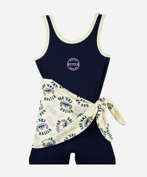 macaquinho de praia infantil com canga stitch azul