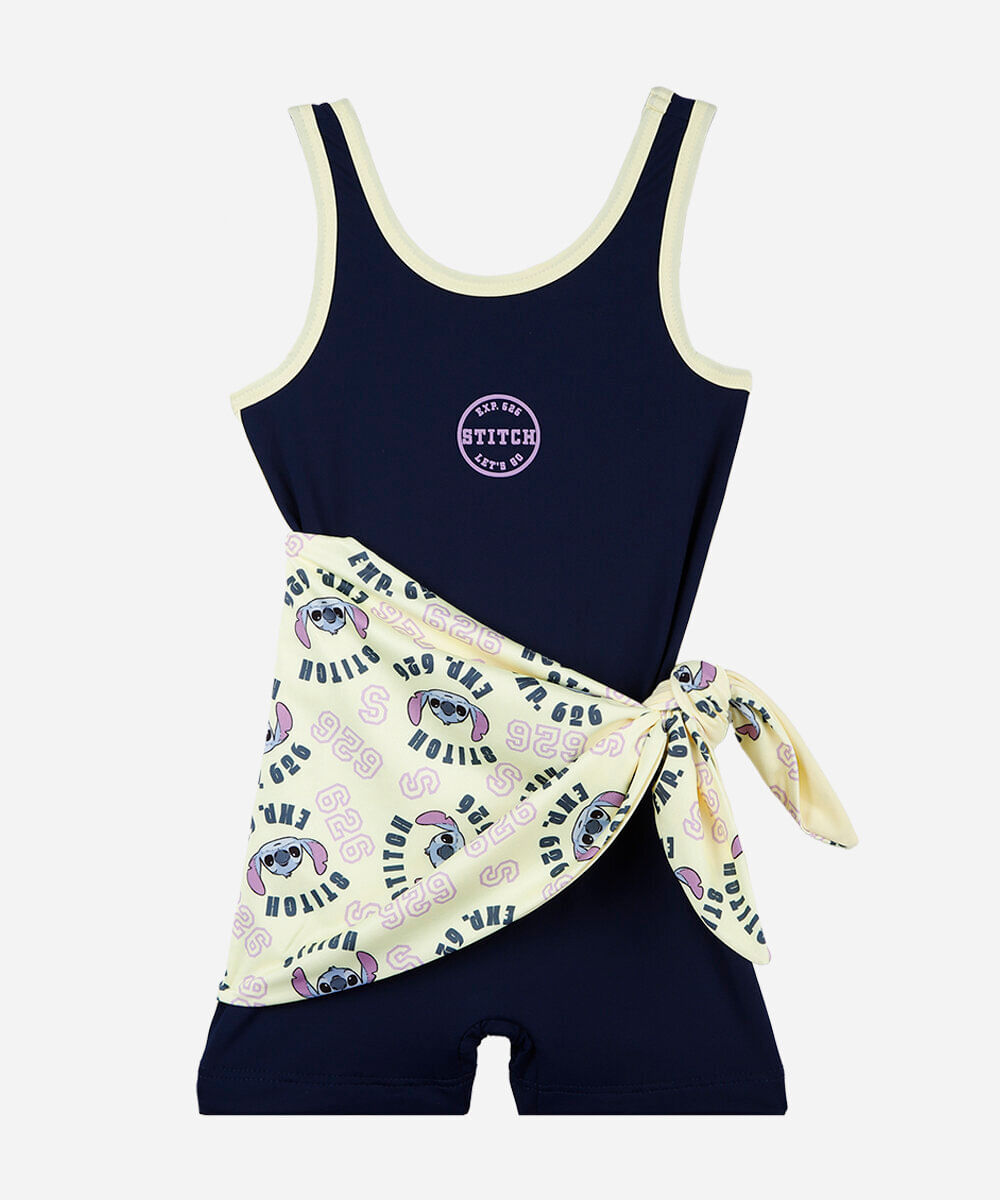 macaquinho de praia infantil com canga stitch azul