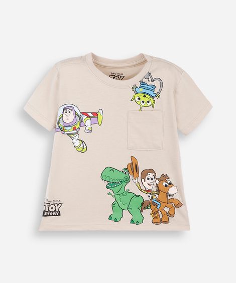 camiseta infantil e algodão manga curta toy story bege