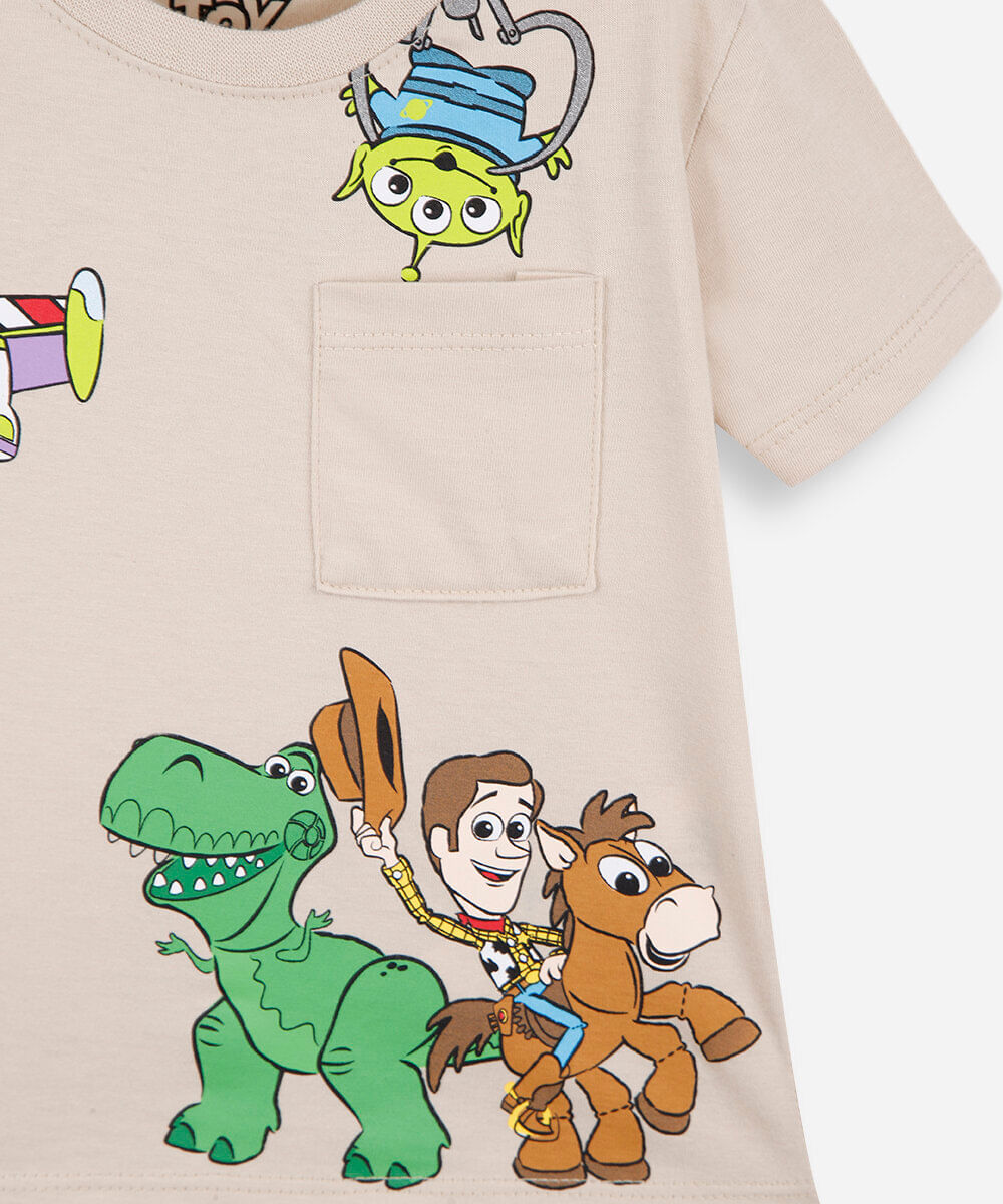 camiseta infantil e algodão manga curta toy story bege