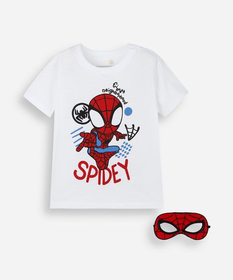 camiseta infantil de algodão manga curta homem aranha com brinde off white