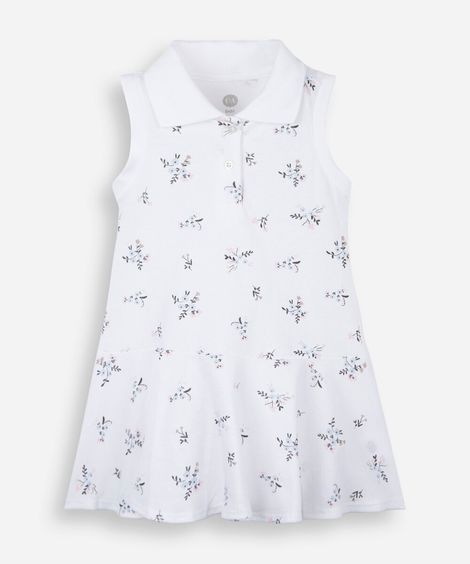 vestido polo infantil de algodão floral off white