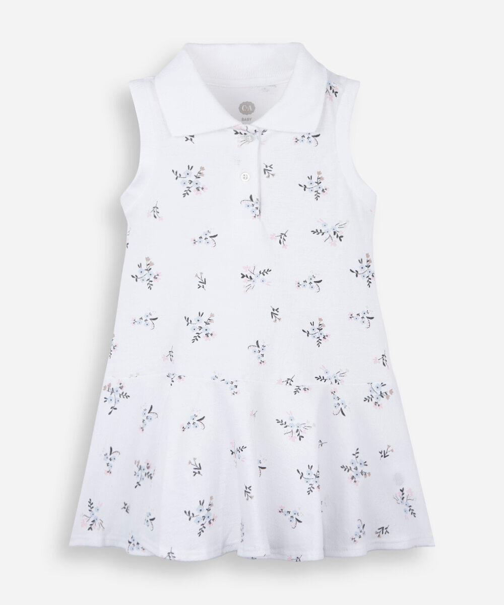 vestido polo infantil de algodão floral off white