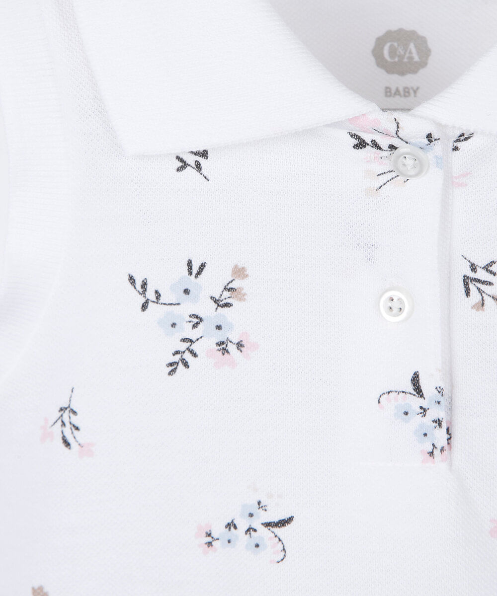 vestido polo infantil de algodão floral off white