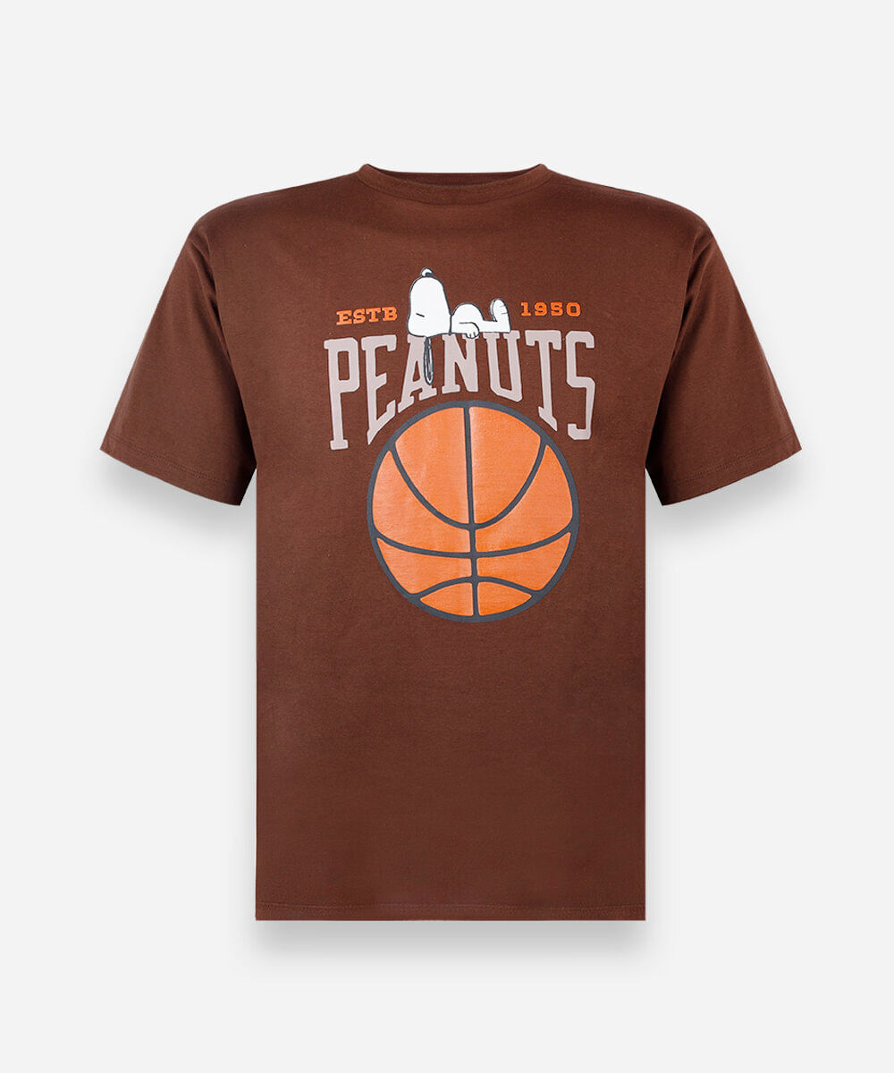 camiseta juvenil de algodão manga curta snoopy marrom