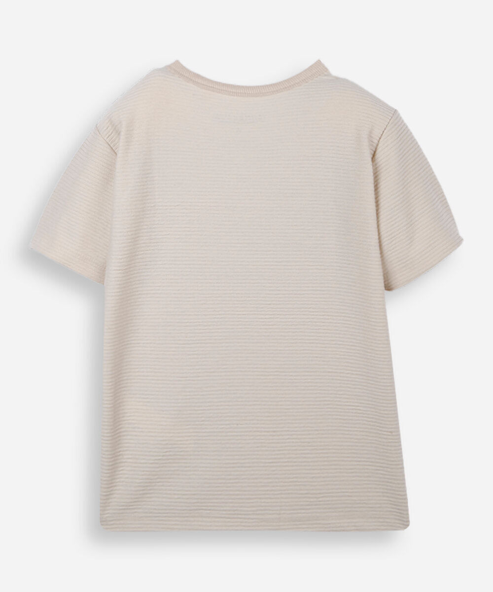 camiseta infantil com algodão manga minecraft texturizada bege