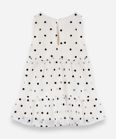 vestido infantil de tule com recortes poá bege
