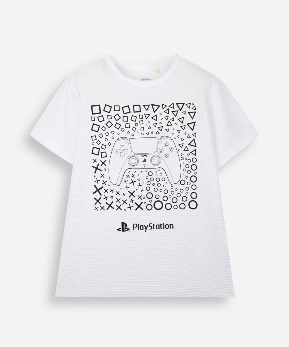 camiseta infantil com algodão manga curta playstation off white