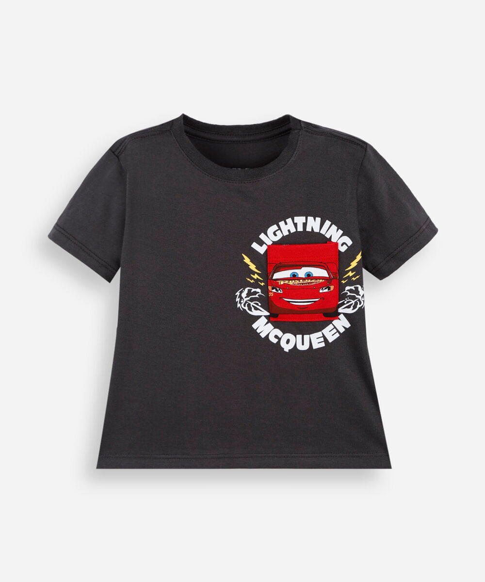 camiseta infantil de algodão manga curta carros cinza