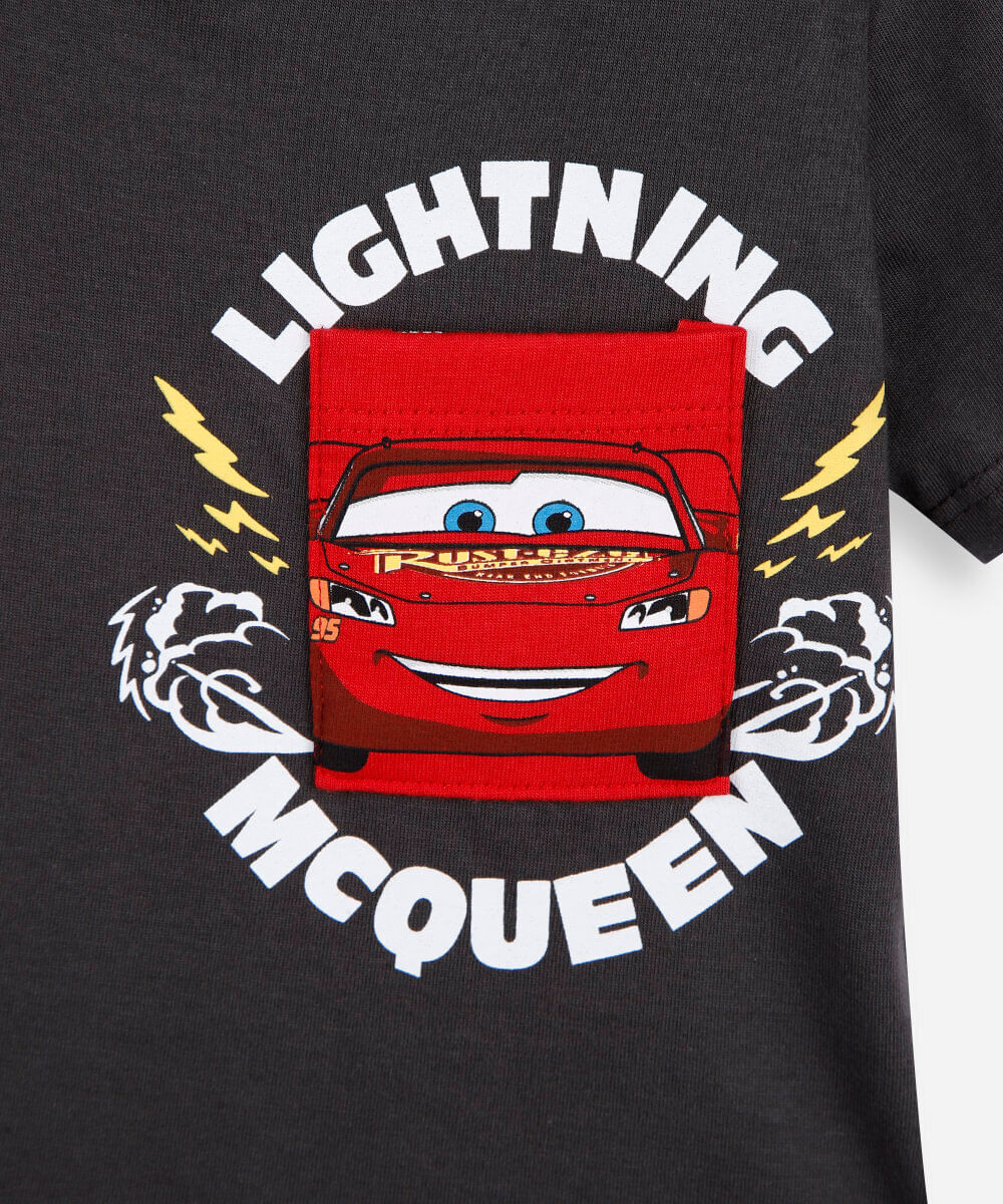 camiseta infantil de algodão manga curta carros cinza