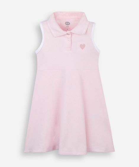vestido polo infantil de algodão com bordado rosa claro