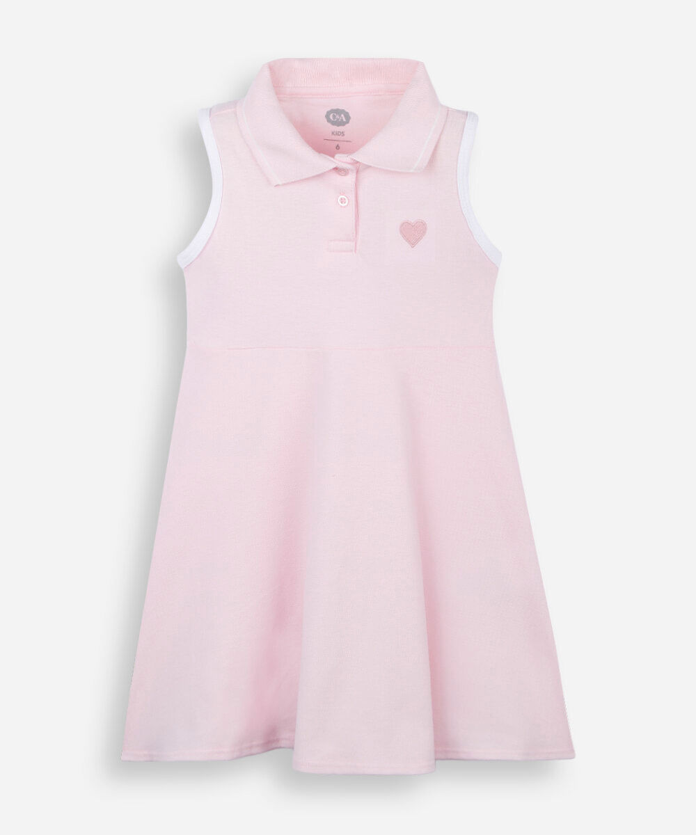 vestido polo infantil de algodão com bordado rosa claro