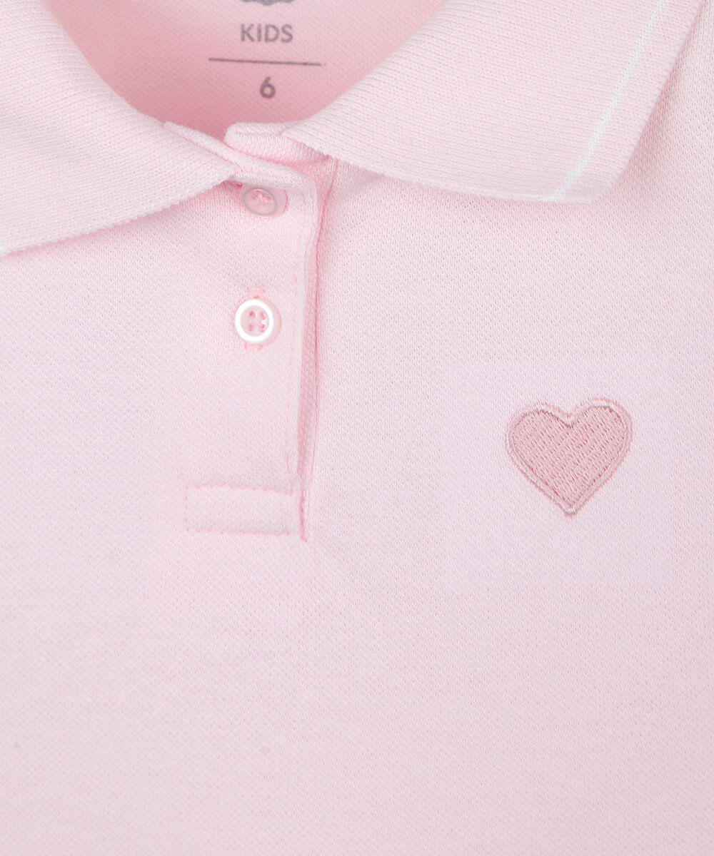 vestido polo infantil de algodão com bordado rosa claro