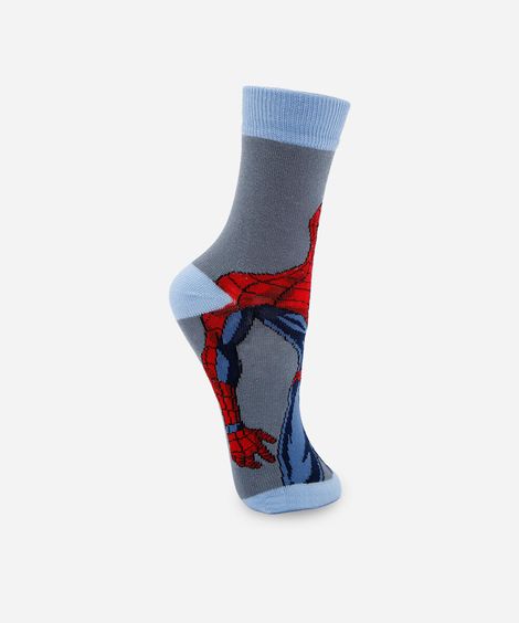meia cano médio infantil homem aranha cinza