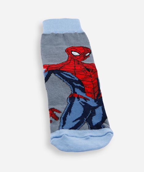 meia cano médio infantil homem aranha cinza