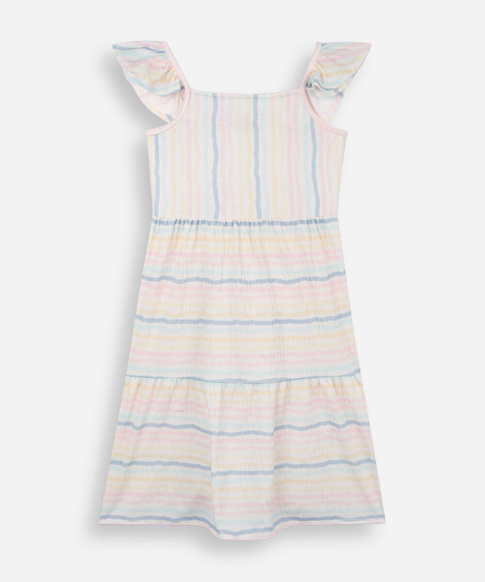 vestido infantil com babados listrado texturizado off white