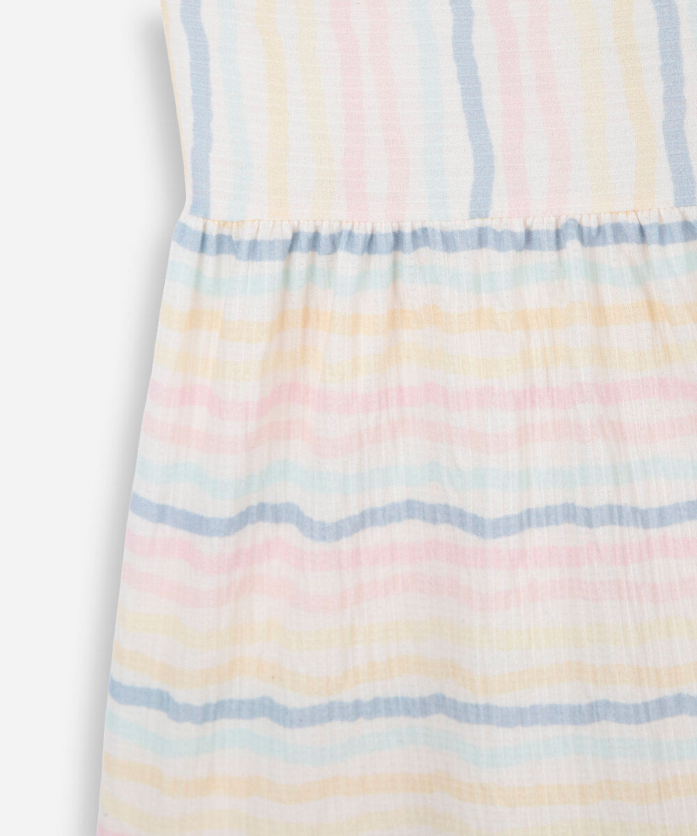 vestido infantil com babados listrado texturizado off white