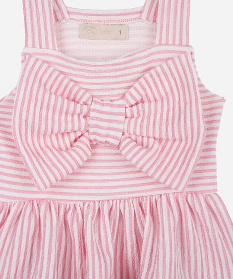 conjunto curto infantil texturizado com babado e laço listrado colorido