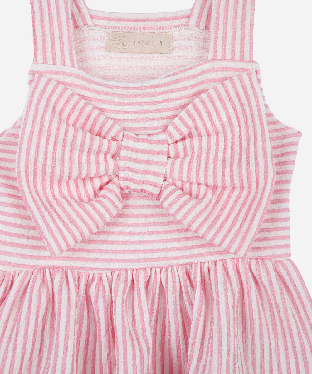 conjunto curto infantil texturizado com babado e laço listrado colorido