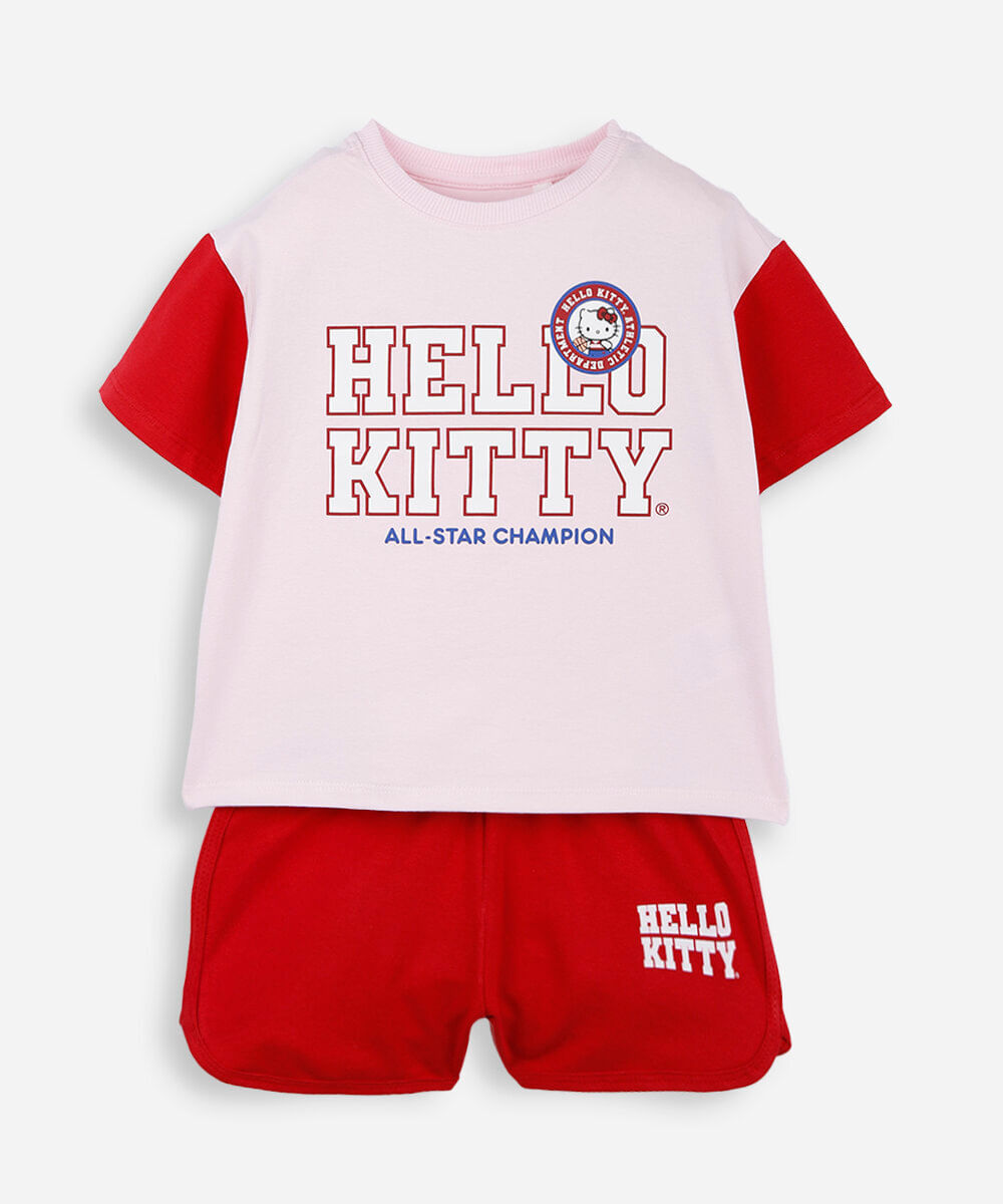 conjunto curto infantil de algodão hello kitty vermelho