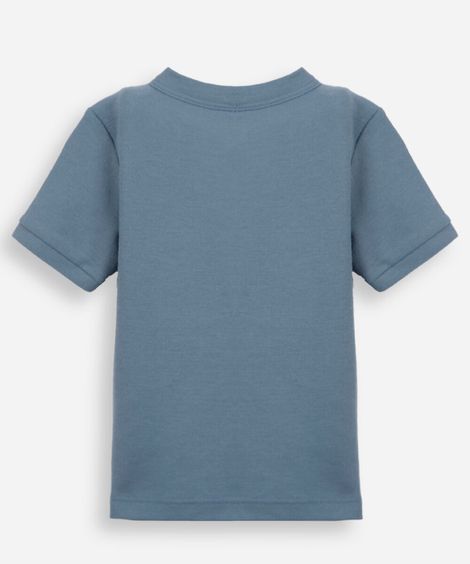 camiseta infantil com algodão gola henley manga curta azul