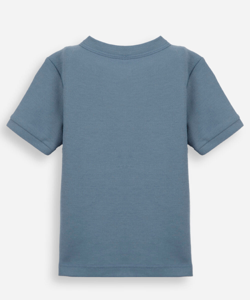 camiseta infantil com algodão gola henley manga curta azul