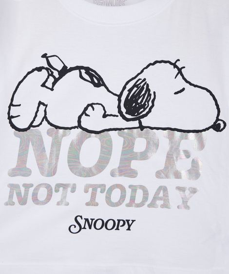 camiseta cropped juvenil snoopy manga curta de algodão off white