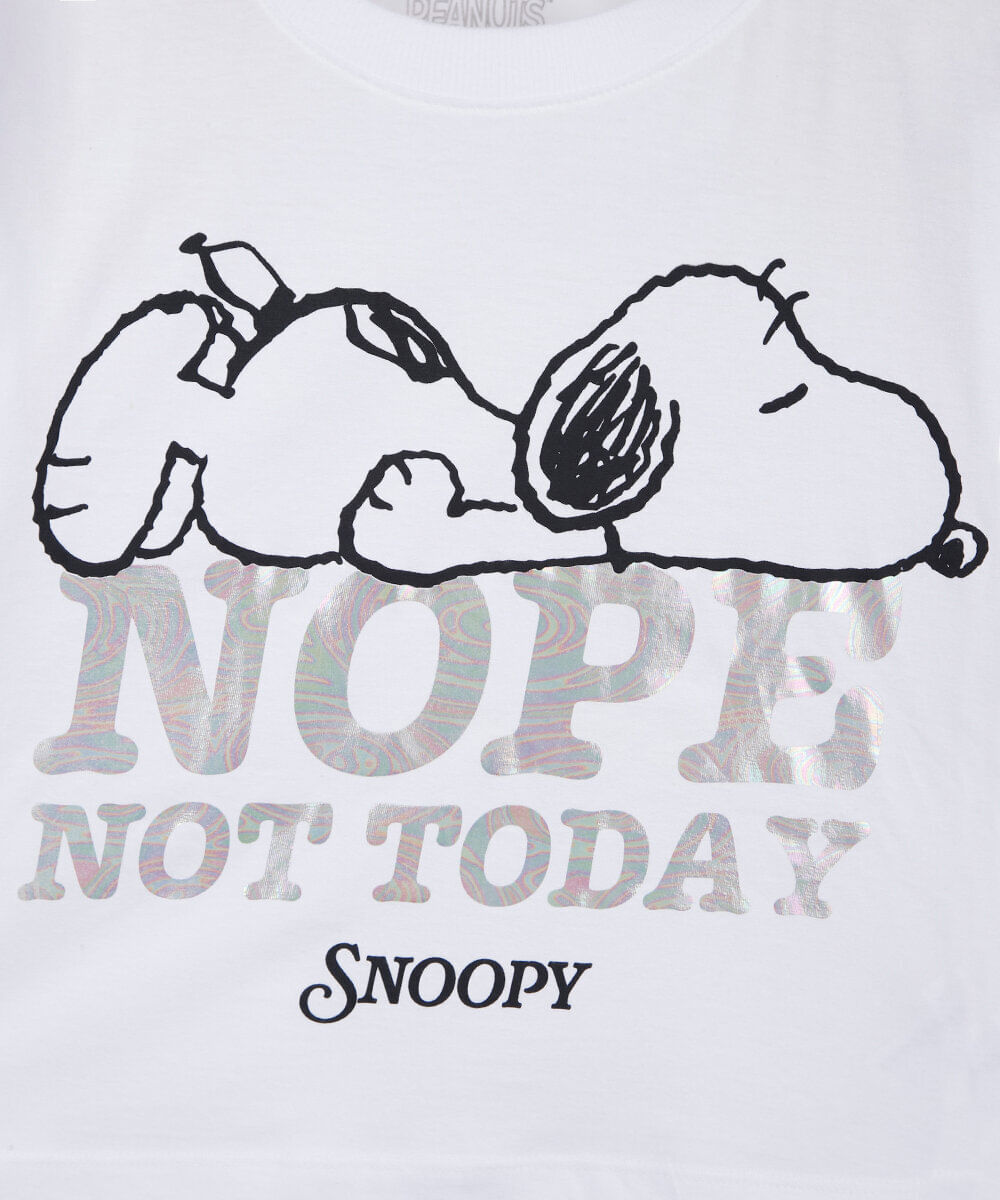 camiseta cropped juvenil snoopy manga curta de algodão off white