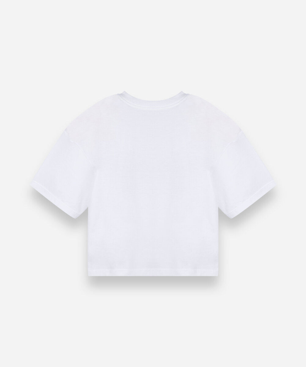 camiseta cropped juvenil snoopy manga curta de algodão off white