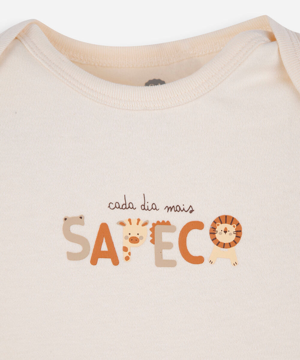 body infantil de algodão animais bege
