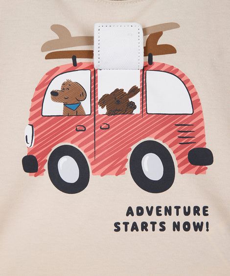 camiseta infantil de algodão manga curta estampada bege