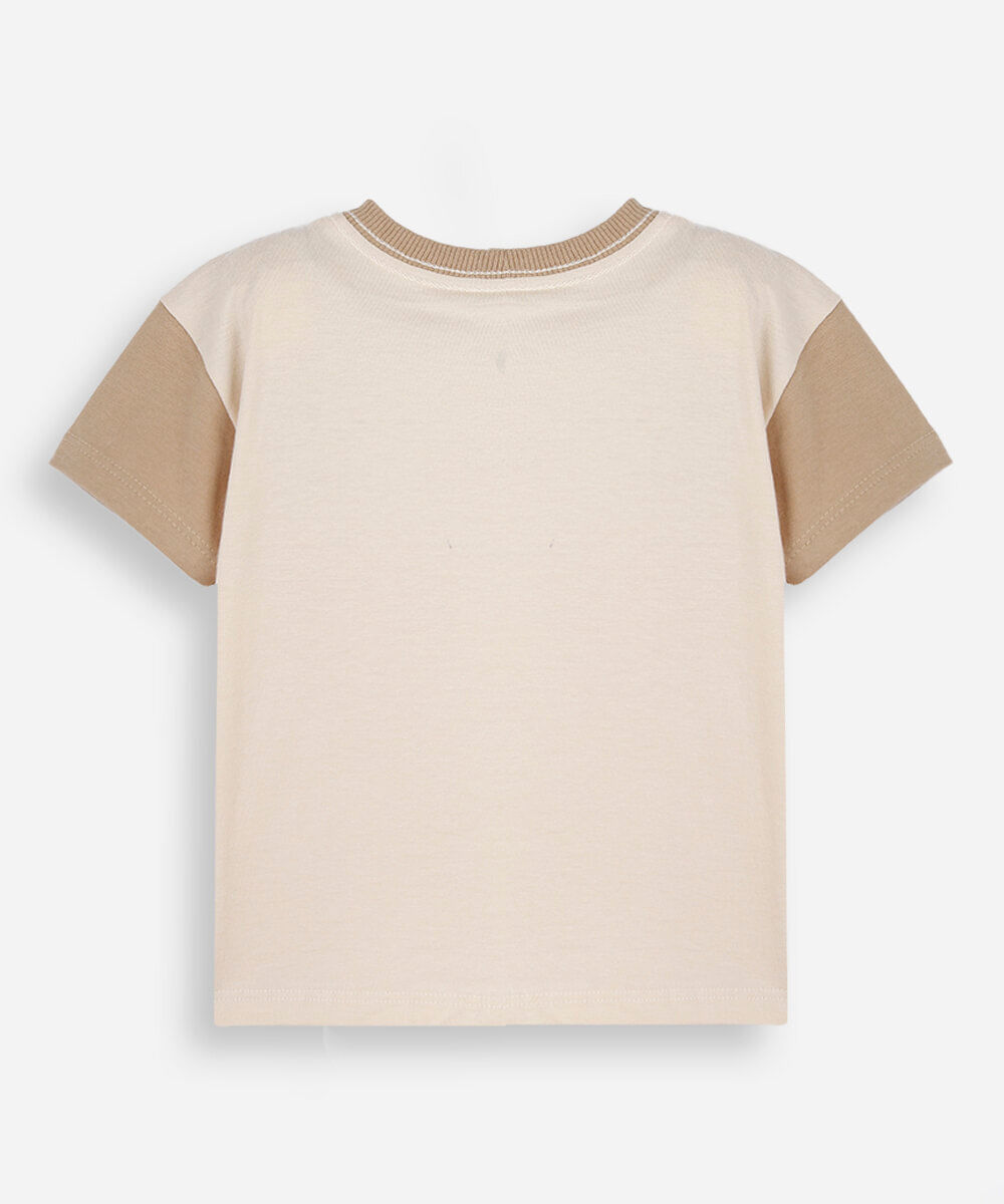 camiseta infantil de algodão manga curta estampada bege