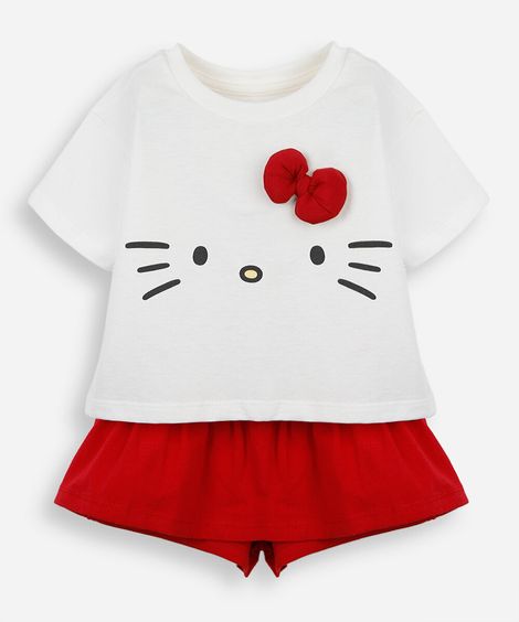 conjunto curto infantil de algodão hello kitty off white