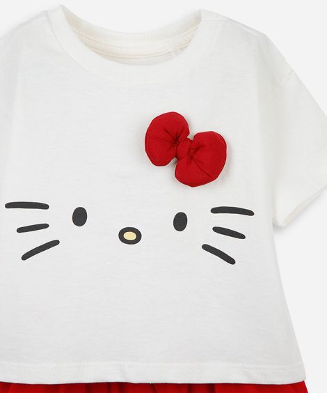 conjunto curto infantil de algodão hello kitty off white