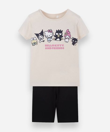 conjunto curto infantil de algodão hello kitty e amigos off white