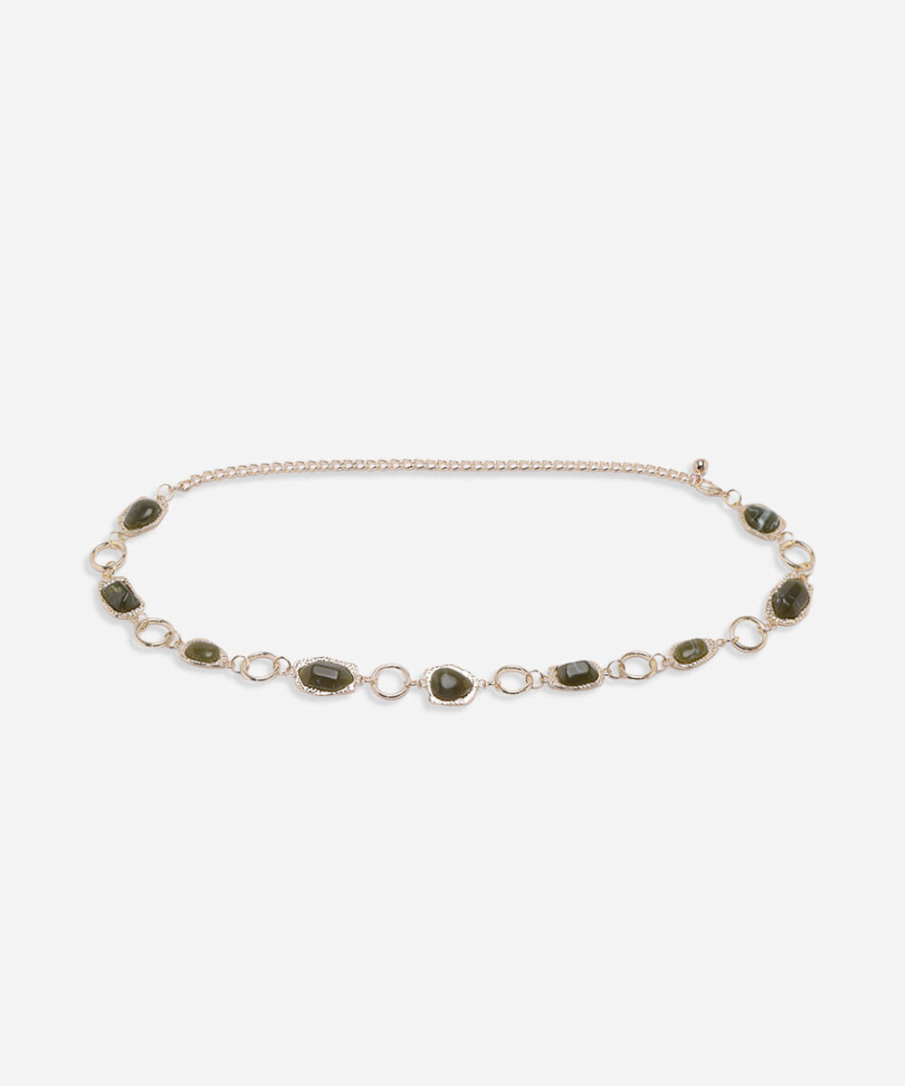 cinto feminino de corrente com pedras verde