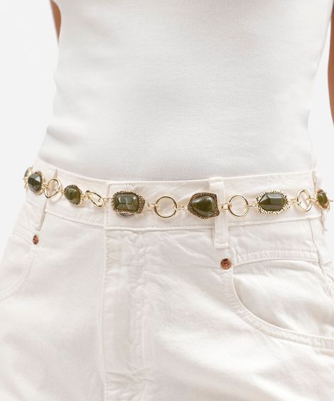 cinto feminino de corrente com pedras verde