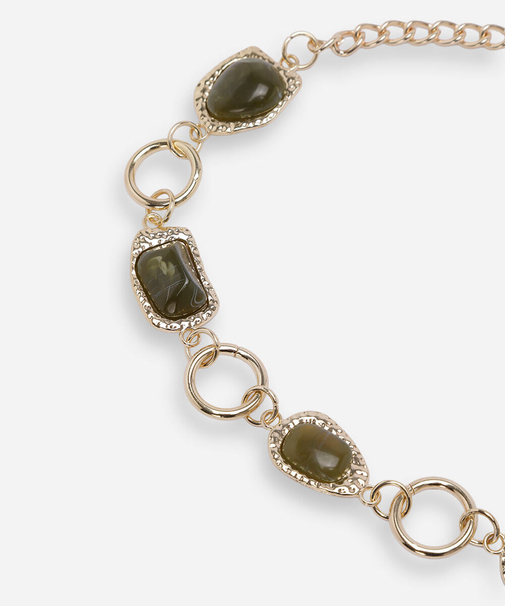 cinto feminino de corrente com pedras verde