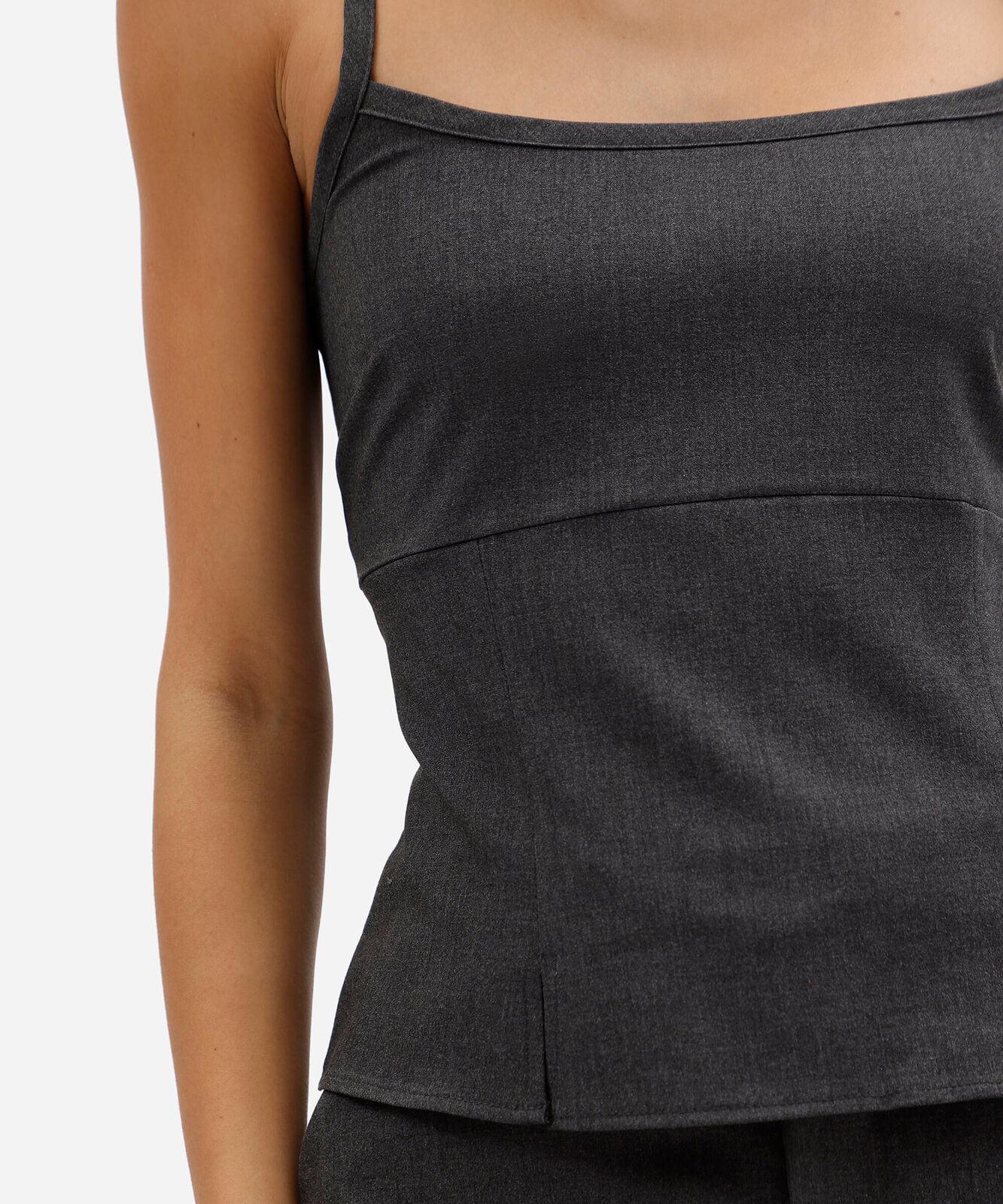 blusa peplum feminina com viscose alça fina cinza