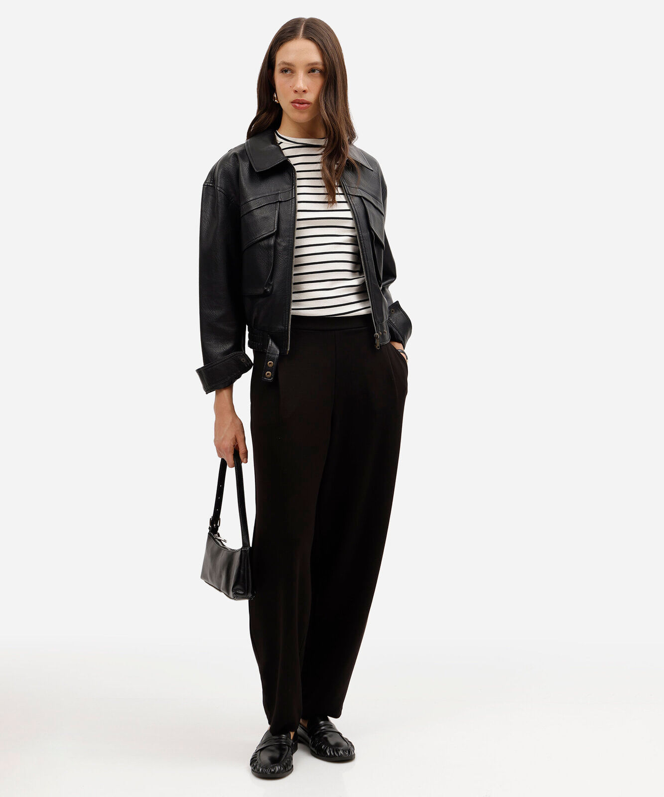 calça balloon feminina com viscose e pregas scuba básica preta