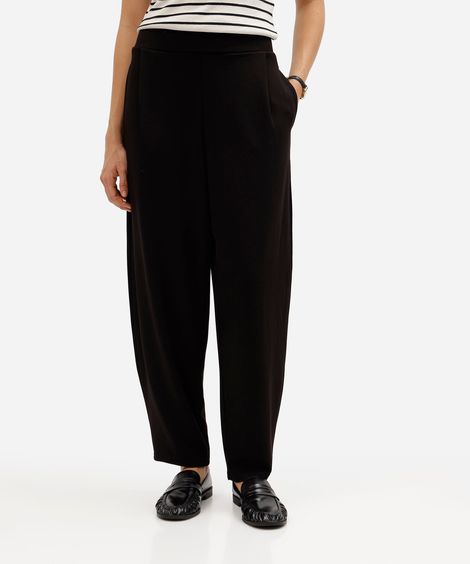 calça balloon feminina com viscose e pregas scuba básica preta