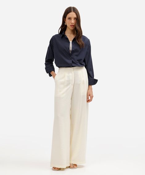 calça wide leg feminina com viscose cintura alta amarela